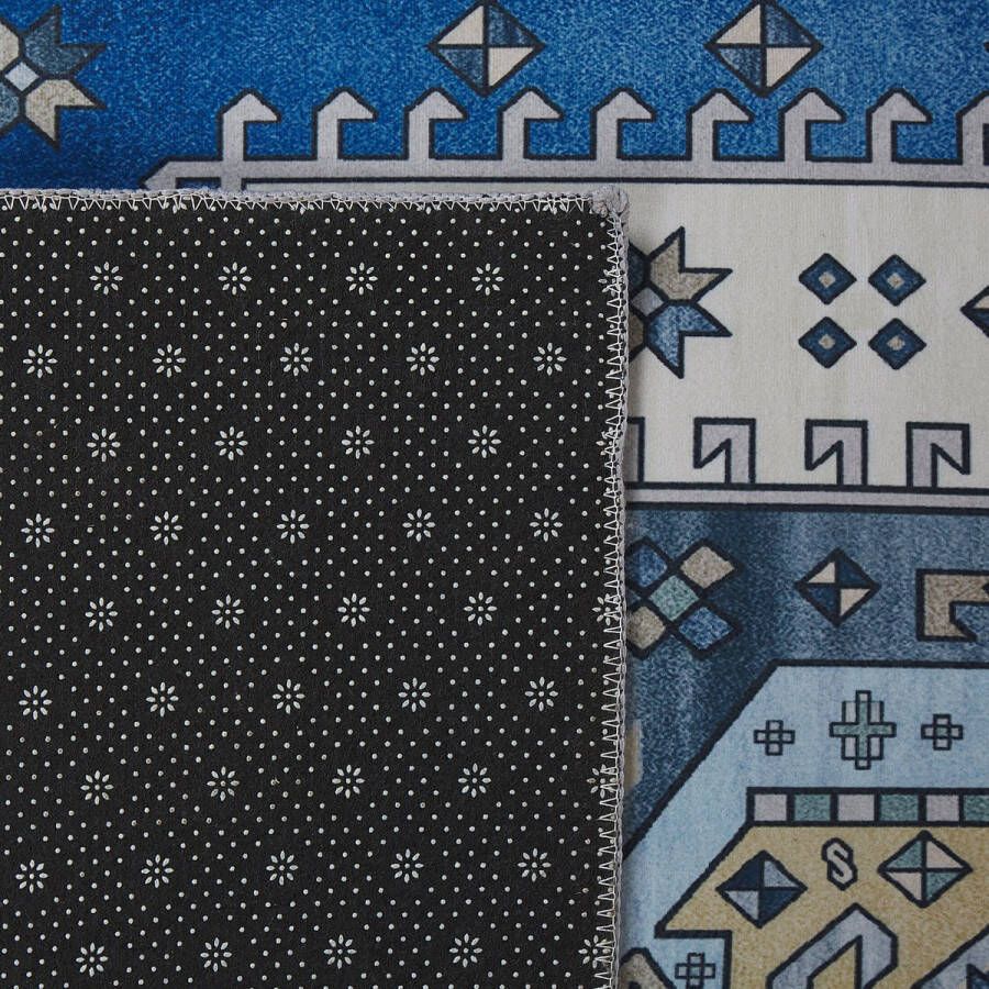 Beliani PARVAKADLI Laagpolig vloerkleed Blauw 60 x 200 cm Polyester - Foto 1