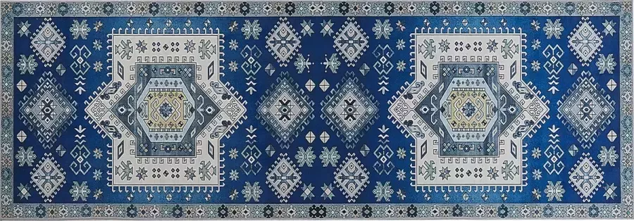 Beliani PARVAKADLI Laagpolig vloerkleed Blauw 80 x 200 cm Polyester - Foto 2