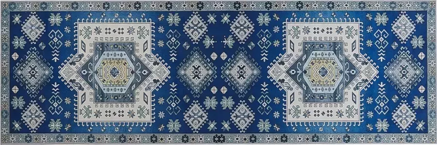 Beliani PARVAKADLI Laagpolig vloerkleed Blauw 80 x 240 cm Polyester - Foto 2
