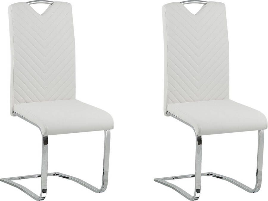 Beliani Set van 2 eetkamerstoelen PICKNES Kunstleer Gebroken wit