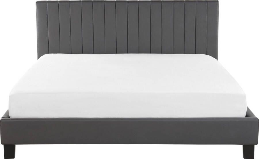 Beliani -POITIERS -Tweepersoonsbed-Grijs-180 x 200 cm-Kunstleer