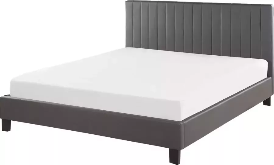 Beliani POITIERS Tweepersoonsbed Grijs 140 x 200 cm Kunstleer