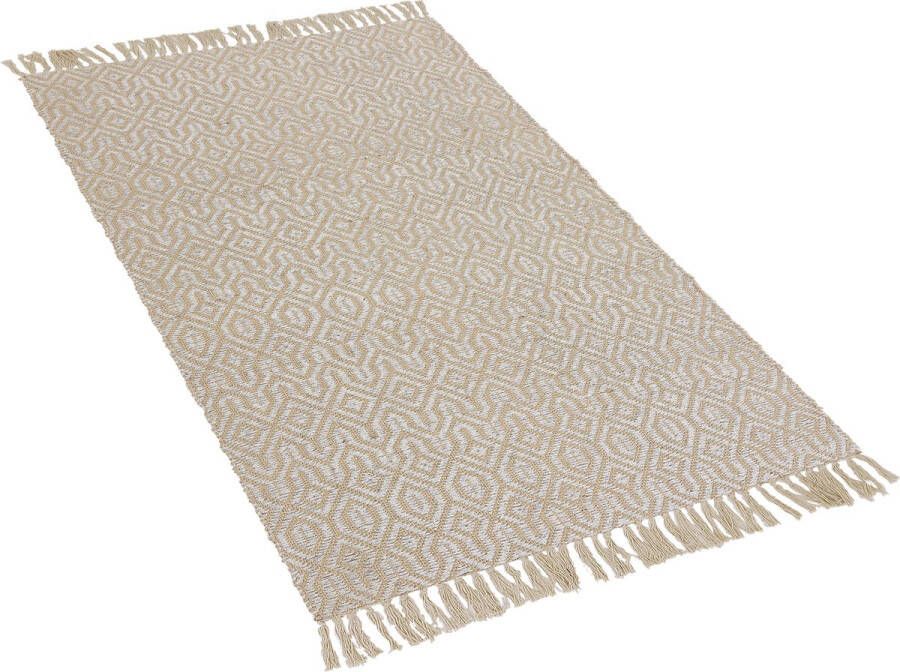 Beliani POZANTI Laagpolig vloerkleed Beige 80 x 150 cm Katoen