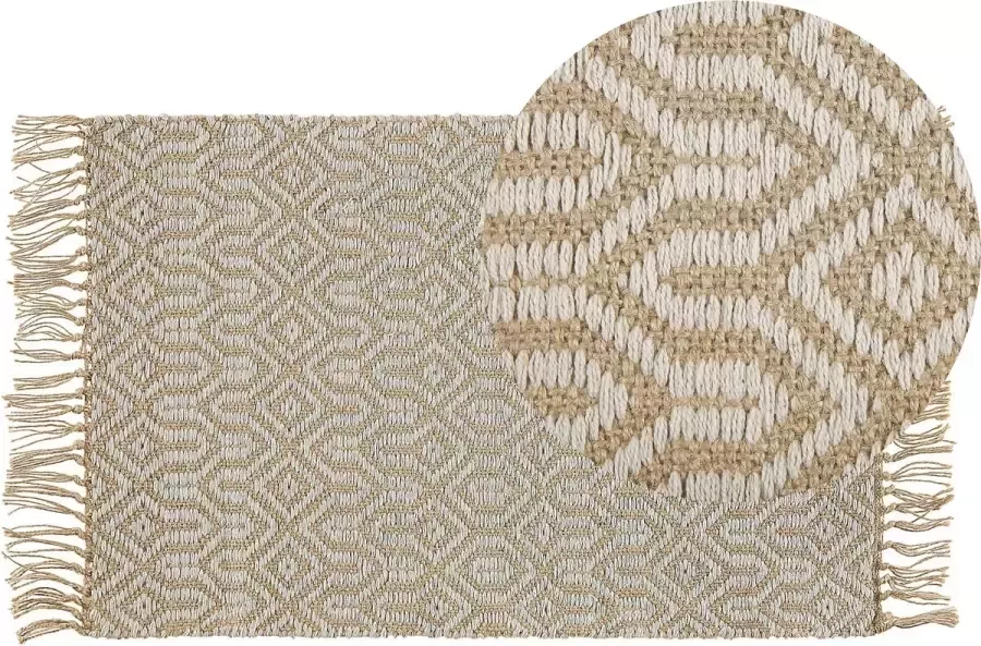 Beliani POZANTI Laagpolig vloerkleed Beige 50 x 80 cm Katoen - Foto 2