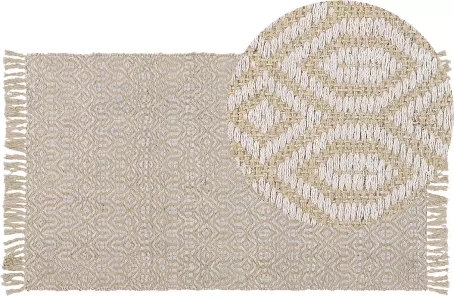 Beliani POZANTI Laagpolig vloerkleed Beige 80 x 150 cm Katoen - Foto 2