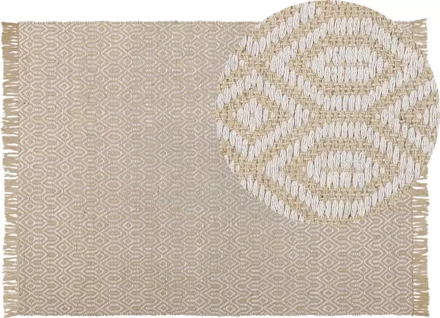 Beliani POZANTI Laagpolig vloerkleed Beige 140 x 200 cm Katoen