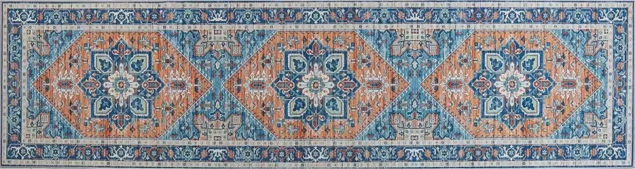 Beliani RITAPURAM Laagpolig vloerkleed Blauw 80 x 300 cm Polyester - Foto 2