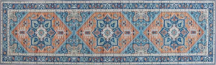 Beliani RITAPURAM Laagpolig vloerkleed Blauw 60 x 200 cm Polyester - Foto 2
