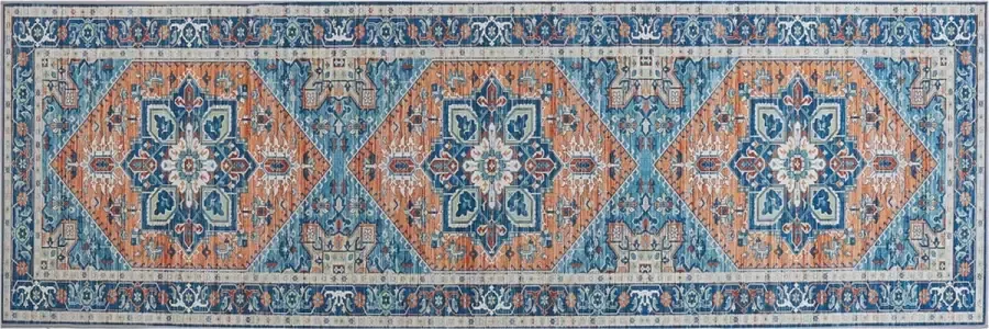 Beliani RITAPURAM Laagpolig vloerkleed Blauw 80 x 240 cm Polyester - Foto 2