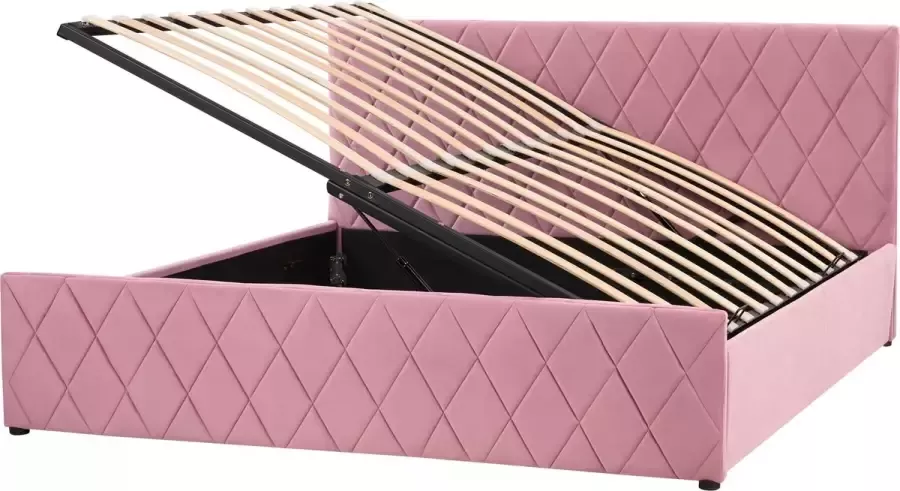 Beliani ROCHEFORT Tweepersoonsbed Roze 180 x 200 cm Fluweel