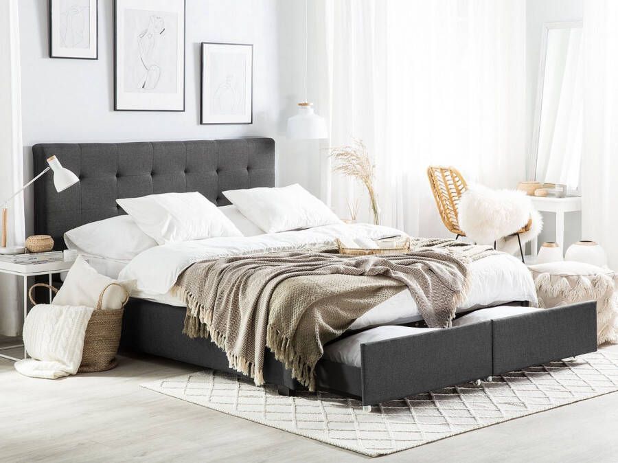 Beliani ROCHELLE Bed opbergruimte Donkergrijs 160 x 200 cm Polyester - Foto 1
