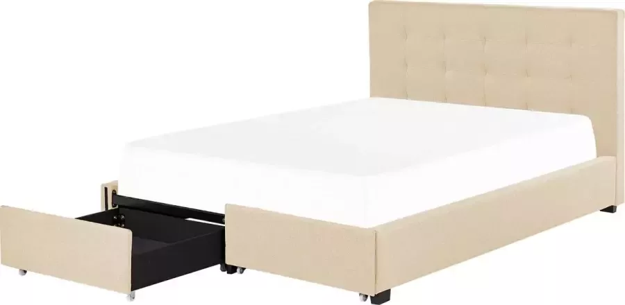 Beliani ROCHELLE Bed opbergruimte Beige 160 x 200 cm Polyester - Foto 1
