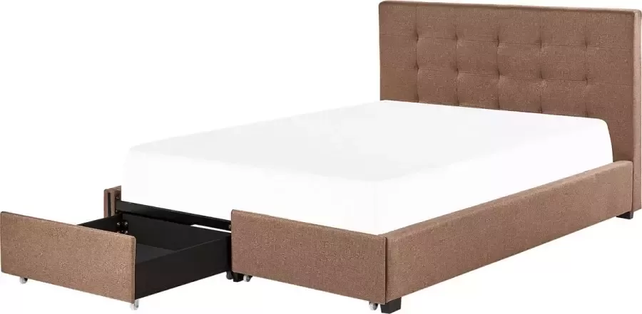 Beliani ROCHELLE Bed opbergruimte Bruin 160 x 200 cm Polyester - Foto 1