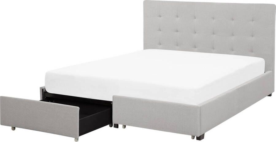 Beliani Bed met opbergladen Stof LA ROCHELLE 160 x 200 cm Lichtgrijs
