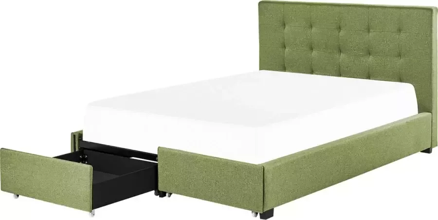 Beliani ROCHELLE Bed opbergruimte Groen 140 x 200 cm Polyester