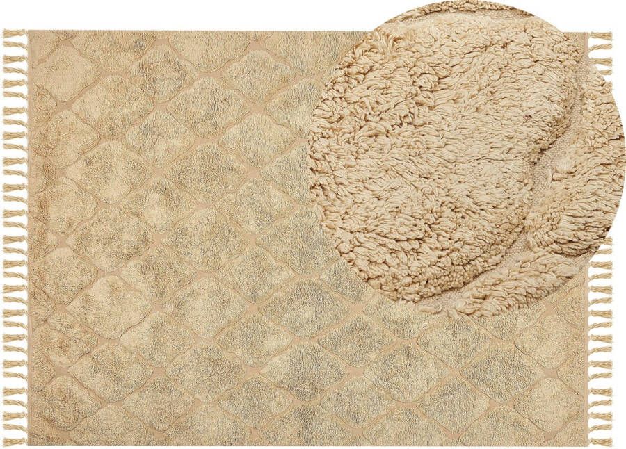 Beliani SANLIURFA Laagpolig vloerkleed Beige 140 x 200 cm Katoen