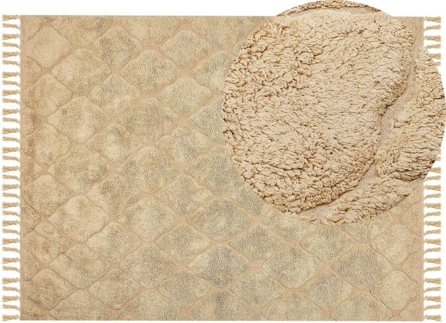 Beliani SANLIURFA Laagpolig vloerkleed Beige 160 x 230 cm Katoen