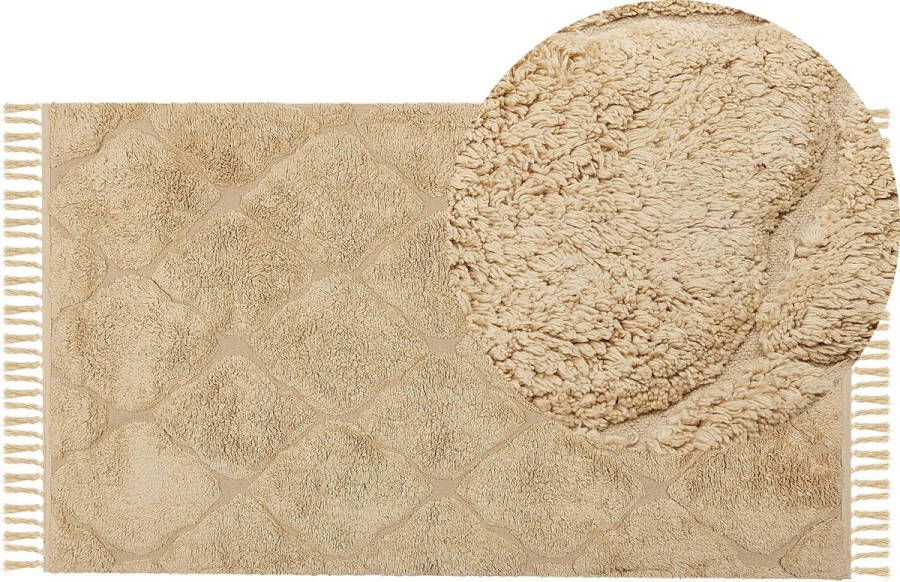 Beliani SANLIURFA Laagpolig vloerkleed Beige 80 x 150 cm Katoen