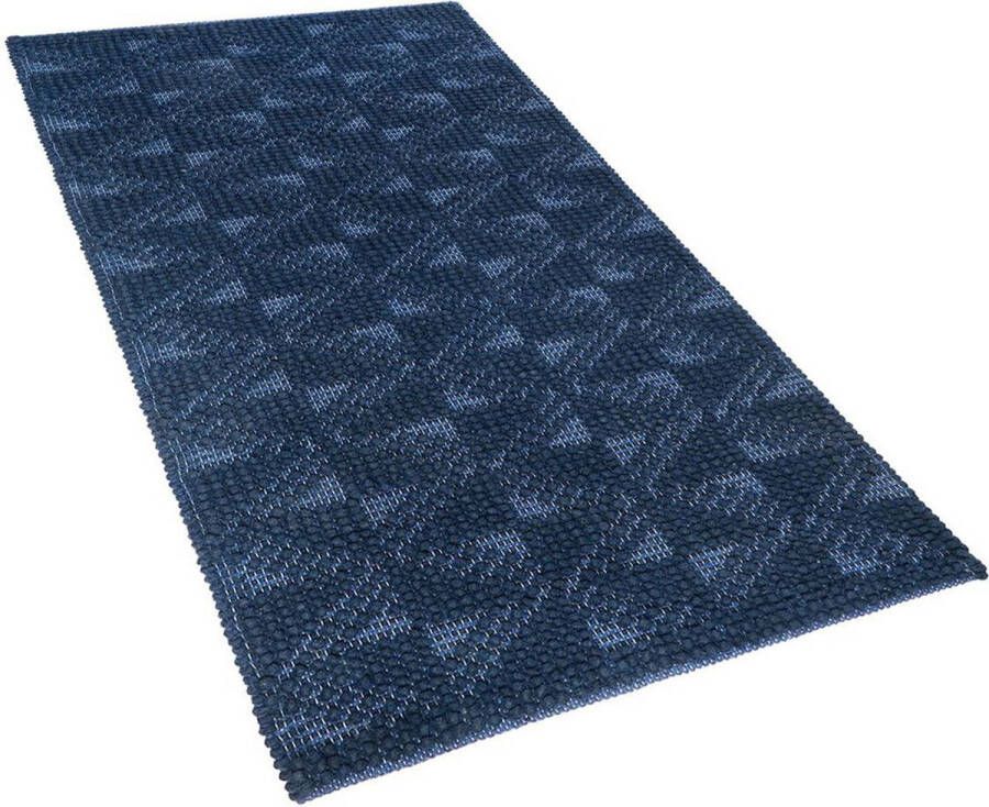 Beliani SAVRAN Laagpolig vloerkleed Blauw 80 x 150 cm Wol