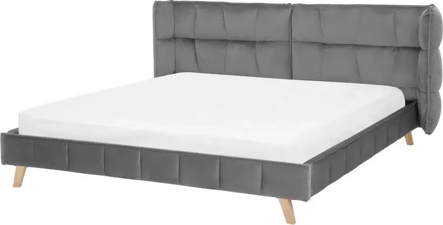 Beliani SENLIS Tweepersoonsbed Grijs 180 x 200 cm Fluweel