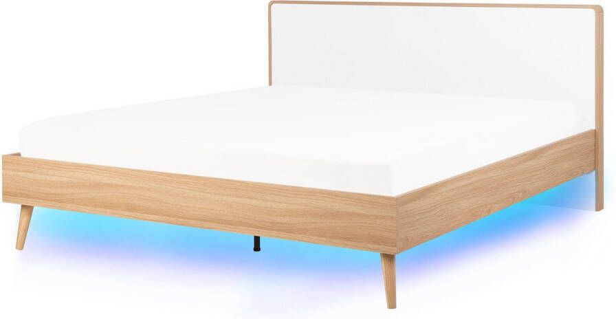 Beliani SERRIS Bed LED Lichte houtkleur 160 x 200 cm Vezelplaat