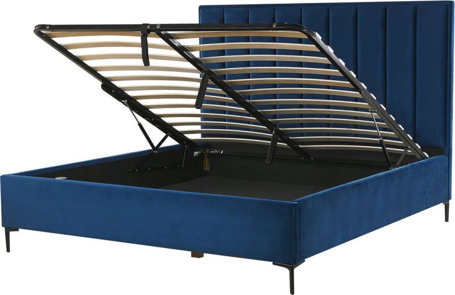 Beliani SEZANNE Bed met opbergruimte Blauw 180 x 200 cm Fluweel