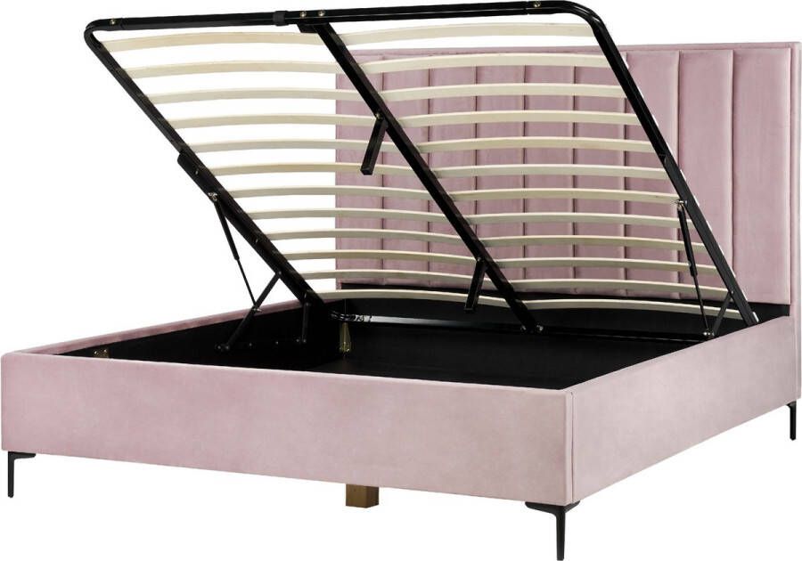 Beliani SEZANNE Bed met opbergruimte Roze 180 x 200 cm Fluweel