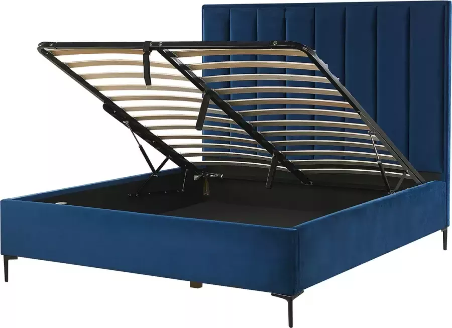 Beliani SEZANNE Bed met opbergruimte Blauw 140 x 200 cm Fluweel - Foto 1