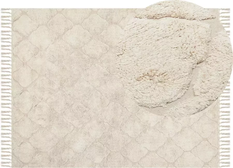 Beliani SILCHAR Laagpolig vloerkleed Beige 160 x 230 cm Katoen