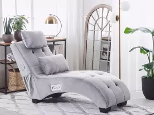 Beliani SIMORRE Chaise Longue Grijs Fluweel
