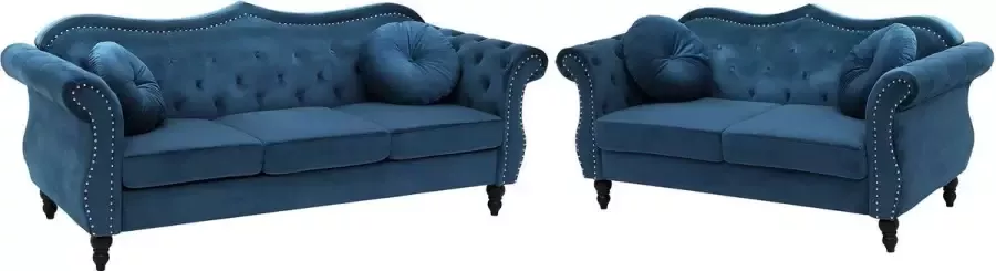 Beliani SKIEN Living Room Set Blauw Fluweel