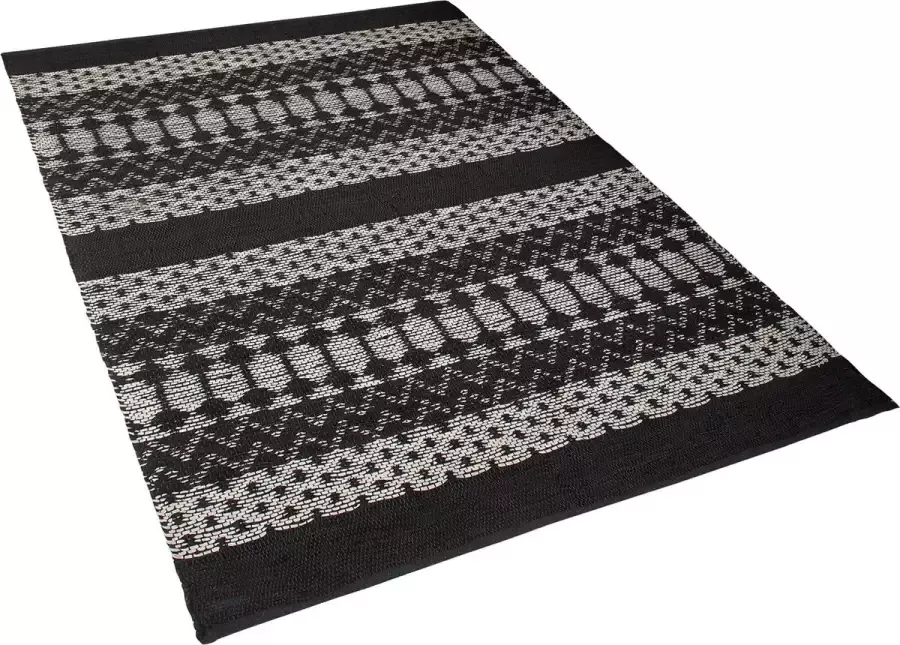 Beliani Vloerkleed leer zwart beige 140 x 200 cm SOKUN