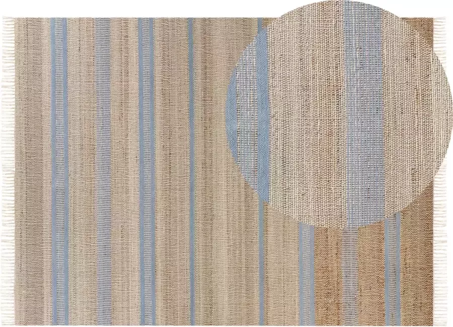Beliani TALPUR Vloerkleed Beige Lichtblauw 160 x 230 cm Jute
