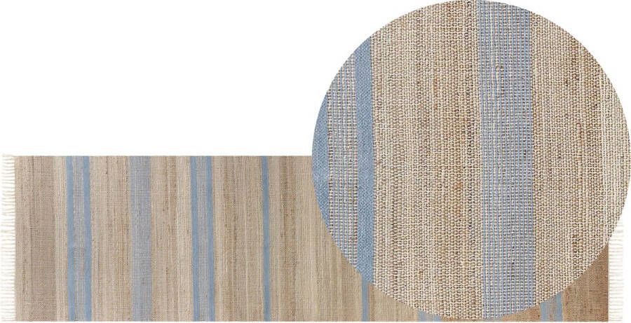 Beliani TALPUR Vloerkleed Beige Lichtblauw 80 x 300 cm Jute