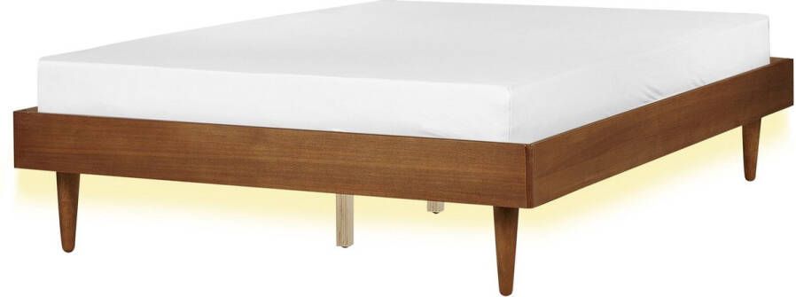 Beliani TOUCY Tweepersoonsbed met LED Lichtbruin 140 x 200 cm Rubberhout