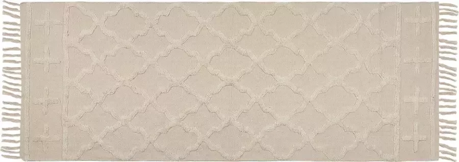 Beliani TOZLU Laagpolig vloerkleed Beige 80 x 230 cm Katoen - Foto 2