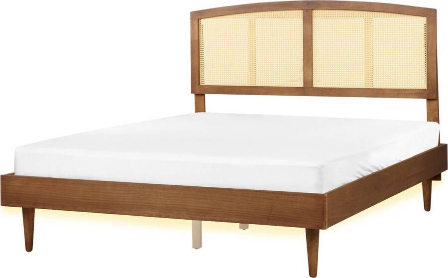 Beliani -VARZY -Bed met LED-Lichtbruin-160 x 200 cm-Rubberhout