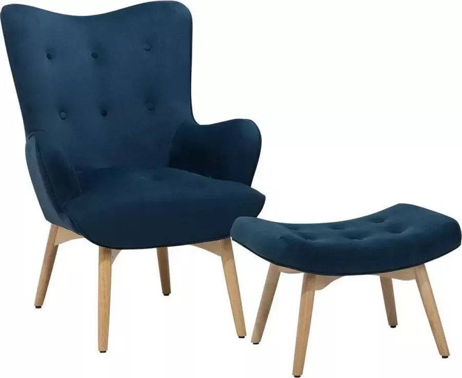 Beliani VEJLE Chesterfield fauteuil Blauw Fluweel - Foto 2