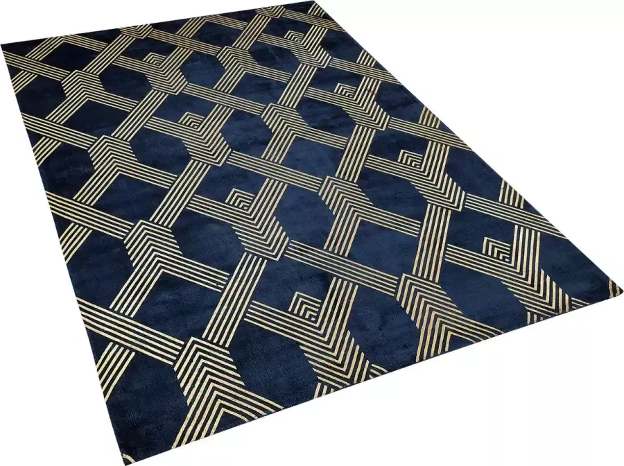 Beliani Vloerkleed viscose marineblauw goud 160 x 230 cm VEKSE