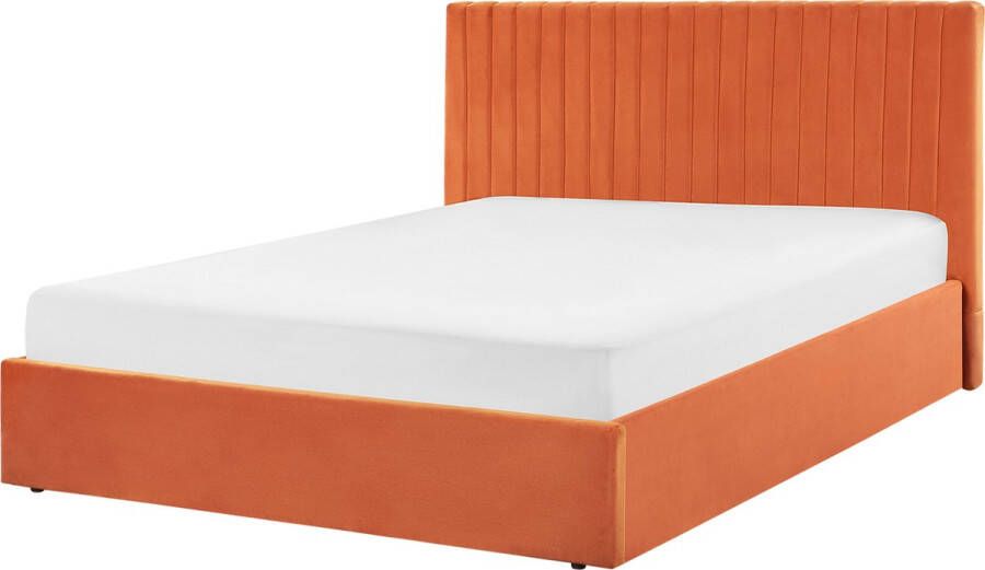 Beliani VION Bed met opbergruimte Oranje 160 x 200 cm Fluweel