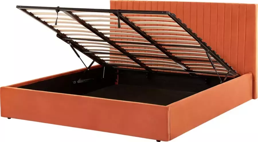 Beliani VION Bed met opbergruimte Oranje 180 x 200 cm Fluweel - Foto 2