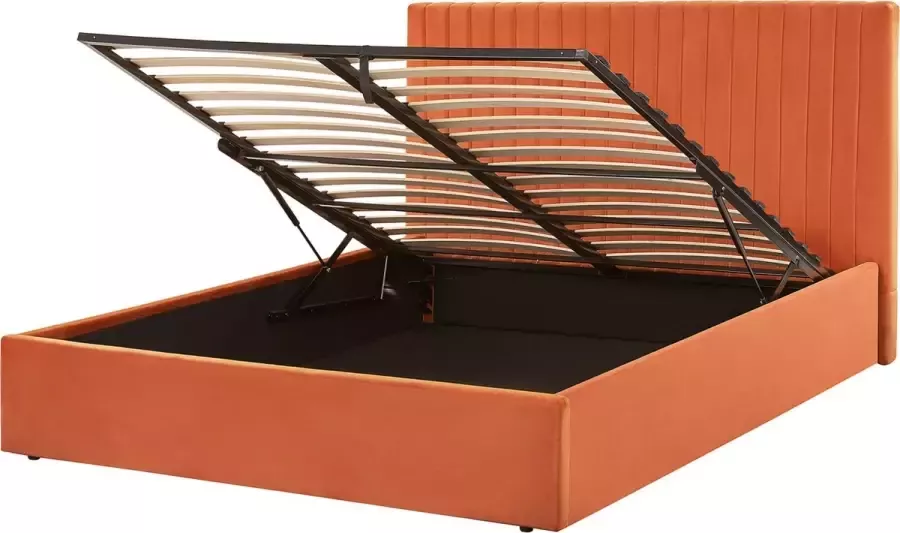 Beliani VION Bed met opbergruimte Oranje 140 x 200 cm Fluweel - Foto 1