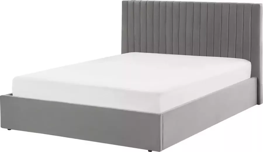 Beliani VION Bed met opbergruimte Grijs 160 x 200 cm Fluweel