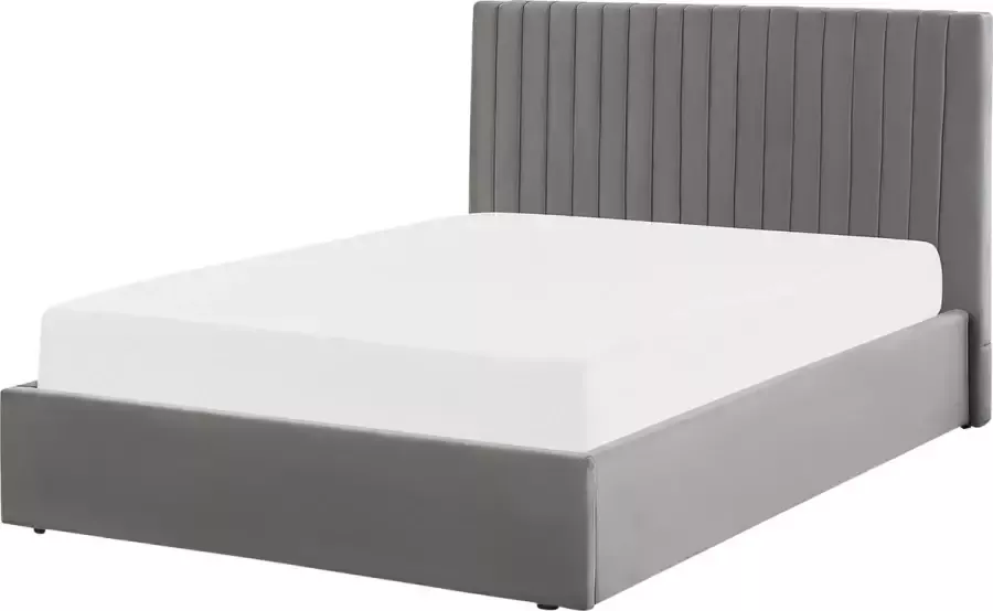 Beliani VION Bed met opbergruimte Grijs 140 x 200 cm Fluweel