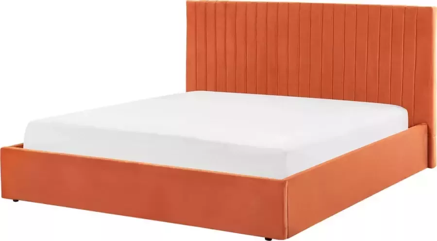 Beliani VION Bed met opbergruimte Oranje 180 x 200 cm Fluweel - Foto 1