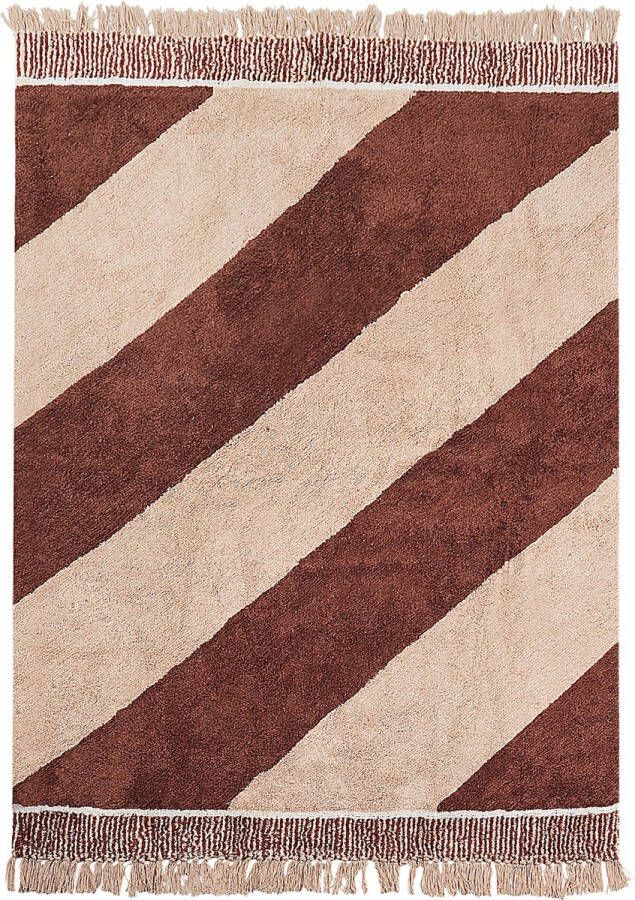 Beliani Vloerkleed katoen bruin beige 140 x 200 cm XULUF