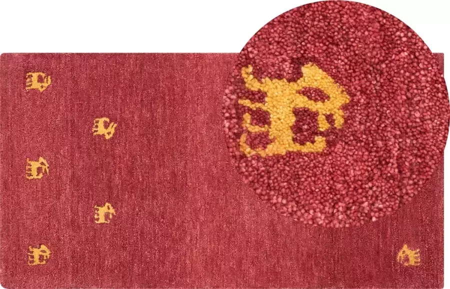 Beliani Vloerkleed YARALI Rood 80 x 150 cm Wol Gabbeh - Foto 2