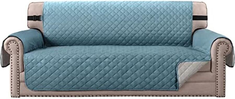 BellaHills Omkeerbare stoelhoes voor honden Dierenhoes voor stoel stoel hoes stoelbeschermer machinewasbaar dubbel ruitvormig gewatteerd (3-zits: rookblauw beige)