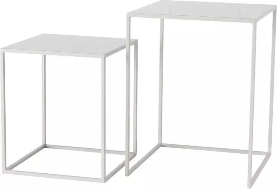 Bellatio Decorations Set van 2x bijzettafels Duo vierkant metaal wit 35 45 cm Home Deco meubels en tafels - Foto 1