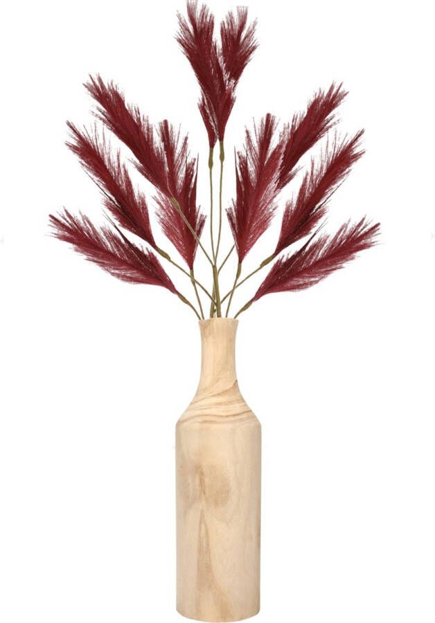 Bellatio Flowers & Plants Decoratie pampasgras pluimen in houten vaas bordeaux rood 98 cm Tafel bloemstukken - Foto 1